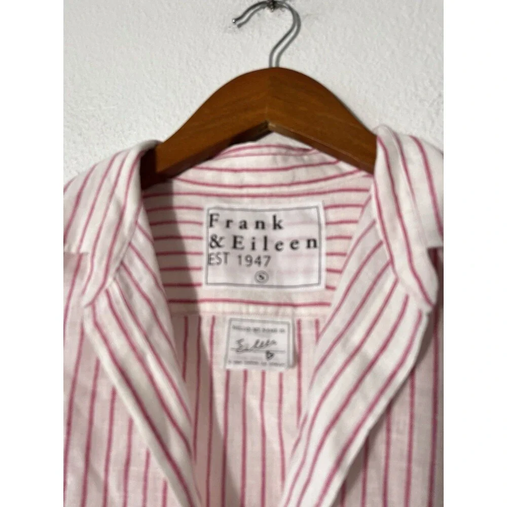 Frank & Eileen Eileen Shirt Women Small Pink White Stripe Linen Coastal Relaxed - Picture 5 of 10